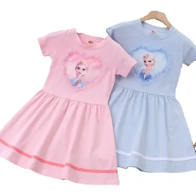 Korean Girls Princess Dress Summer Set Pink Blue Purple