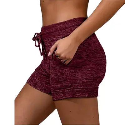Women Grey Lace-Up Elastic Shorts Quick-Drying Yoga