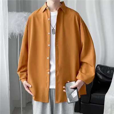 Men's Long Shirt Candy Color Loose Fit Spring Autumn
