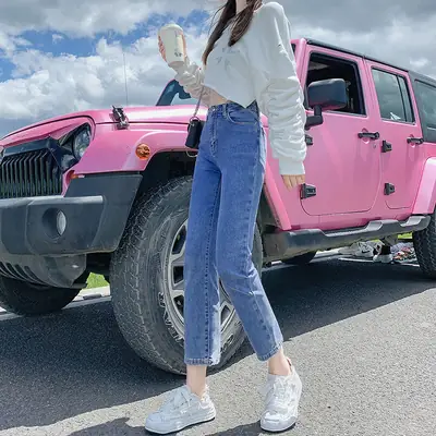 Korean Straight Jeans Women Spring 2022 Loose Slim Stretch
