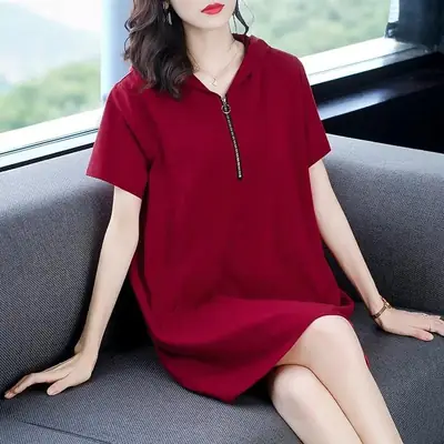 Women Navy Blue 2022 Summer Loose Slim Skirt Dress