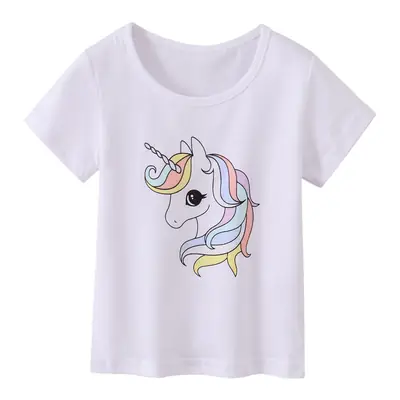 Unicorn Printed Kids T-Shirt White Round Neck Short Sleeve