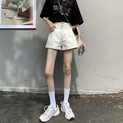 Women's Black Shorts with High Waist & Lace Trim
