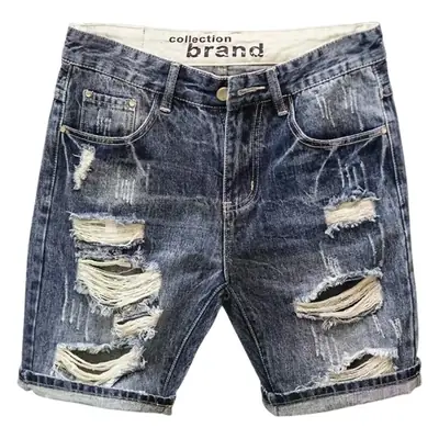 Korean Style Ripped Denim Shorts for Men