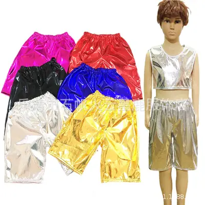 Red Gold Foil Glossy Shorts for Men Mid-Length