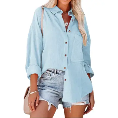 Women's Off-Shoulder Green Button-Down Shirt 2024 Spring