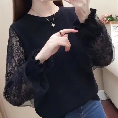 Autumn Lace Knitted Pullover Long Sleeve Winter Wear