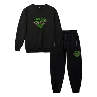 Men Black Graphic Sweatshirt Pants Set Plus Plus Plus