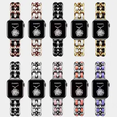 Suitable for Apple Watch Strap Small Fragrance Apple Watch345678910 Generation Metal Stainless Steel Denim Chain in Stock