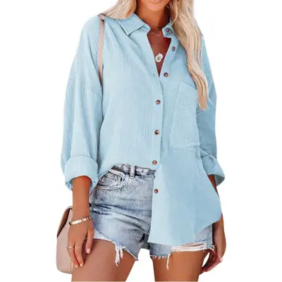 Women's Off-Shoulder Button-Down Shirt Navy Blue
