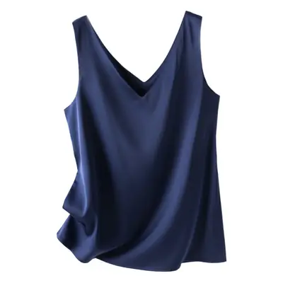 Women's Navy Satin V-Neck Camisole Bottoming Wear