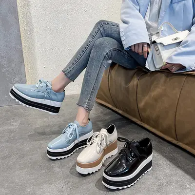 Women's Square Toe Platform Sneakers Thick Bottom British Style 2024
