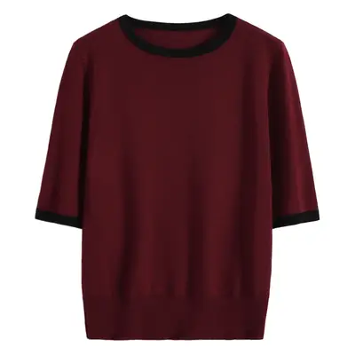 Women's White Black Trim 5Q Sleeve Knit Top