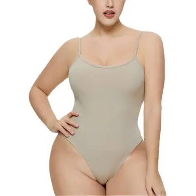 White Tight Fitting Thong Bodysuit Ribbed High Waist