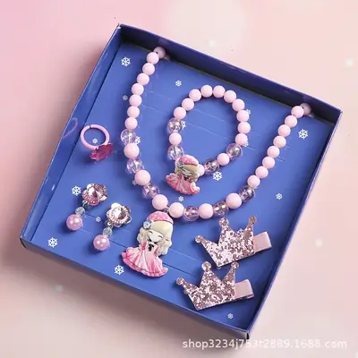 Frozen Little Girl Jewelry Set with Crown & Pearl Necklace