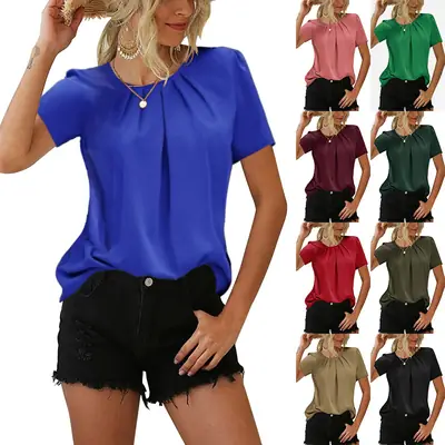 2022 Purple Pleated Round Neck T-Shirt for Girls