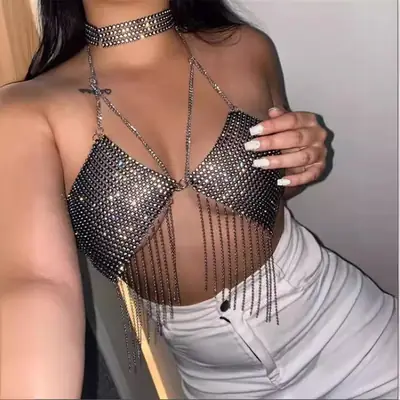 Hot Metal Chain Sequin Tube Top Women's 2022