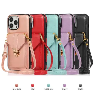 Red Leather Crossbody Phone Case with Multi-Card Holder