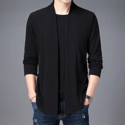 Men's Black Velvet Shirt with Double Stitching