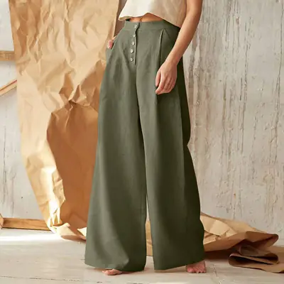 Women's 2023 Cotton Linen Wide Leg Pants High Waist Casual