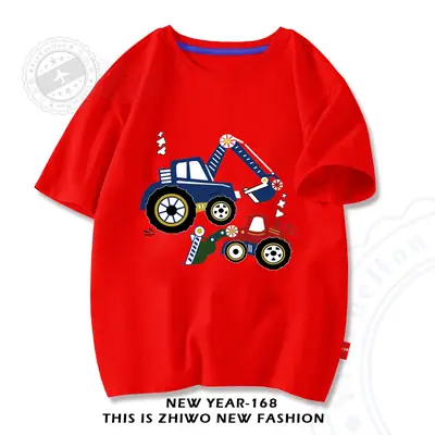 Factory Wholesale Boys Cotton T-Shirt Cartoon Tractors White