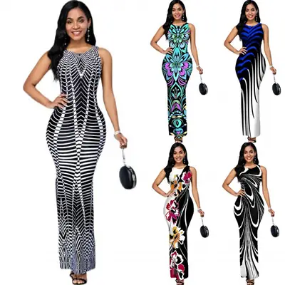 2023 Digital Print Sleeveless Round Neck Dress for Women