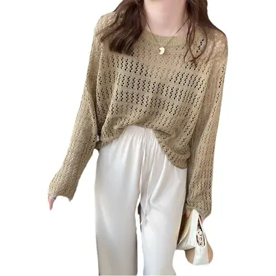 Women Hollow Knit Sweater White 2025