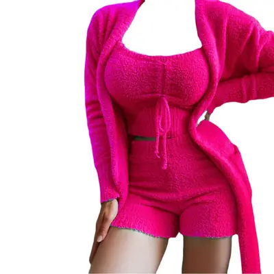 Blue Velvet Knit 3-Piece Women's Suit Set