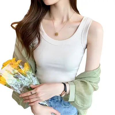 Women's Black Slim Fit Sleeveless T-Shirt