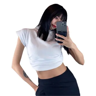 Women's Black Crop Top with Backless Design