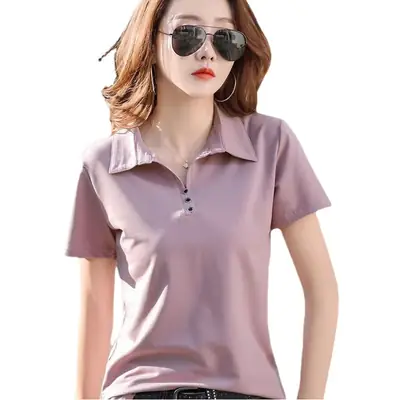 Women Polo T-Shirt Summer 2023 Solid Color