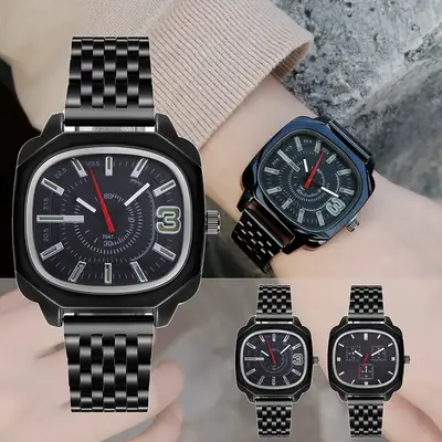 Trend Large Digital Square Watch Black Steel Band