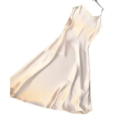 French Satin V-Neck Sling Dress Black Large
