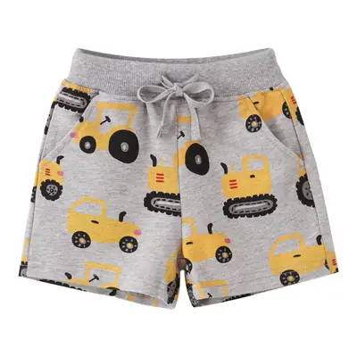 Kids Cotton Car Print Shorts Gray Boys Girls