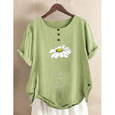 Women Cotton Printed Button Top Green Summer
