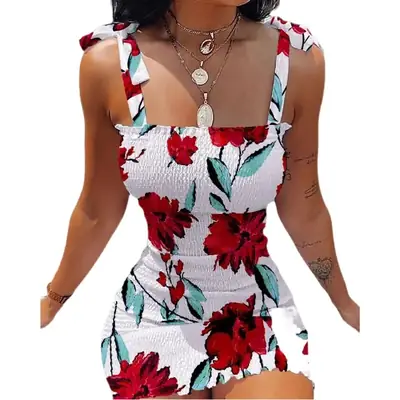 Women's Red Floral Strapless Dress 2022