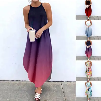 2023 New Women's Slit Dress Purple Gradient
