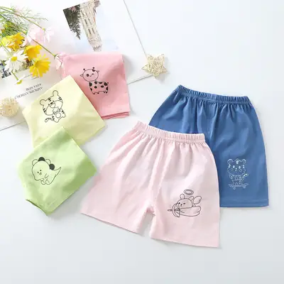 Kids Green Cotton Open Crotch Shorts for Boys Girls