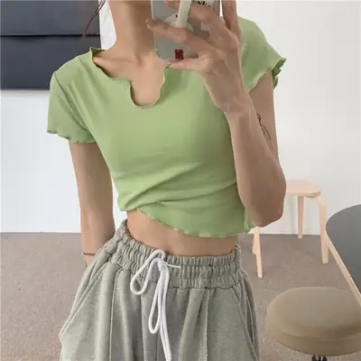 Women Pink V-Neck Short Sleeve T-Shirt 2025