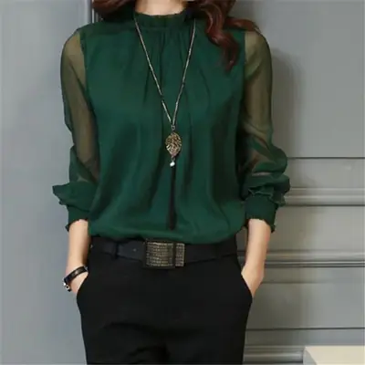 New Chiffon Shirt with Small Collar & Ruffled Bottom