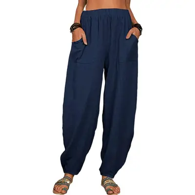 White Loose Cotton Linen Harem Pants for Women
