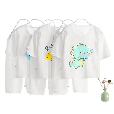 Kids Cotton Pajamas White Dinosaur Print 1-6Y