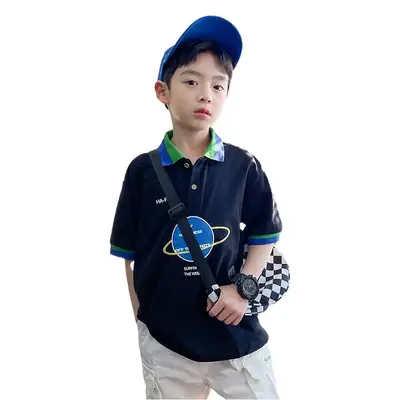 Kids Collared Short Sleeve T-Shirt Navy Blue 2026