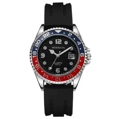 Men's Water Resistant Silicone Strap Watch with Red Dial