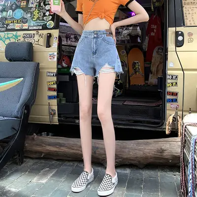 Ripped Denim Shorts Women High Waist Slimming All Match