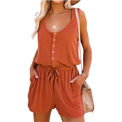 Summer Sleeveless Jumpsuit with Waist Tie & Wide Shorts