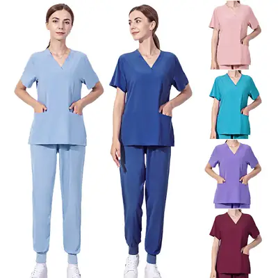 Women's V-Neck Nursing Set Blue Light Elastic Pants