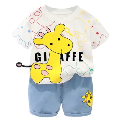 2022 Cartoon Giraffe T-Shirt Shorts Set for Girls Boys 1-4Y