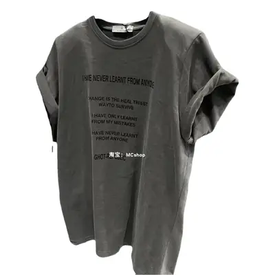 Women Grey Letter Print T-Shirt 2022 Summer