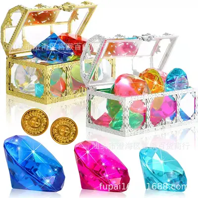 Cross Border Pirate Treasure Treasure Chest Acrylic Gem Kids Summer Pool Diving Treasure Hunt Game Set Toys